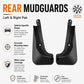 Rear mudguard splash flaps, two black left/right guards with mounting holes