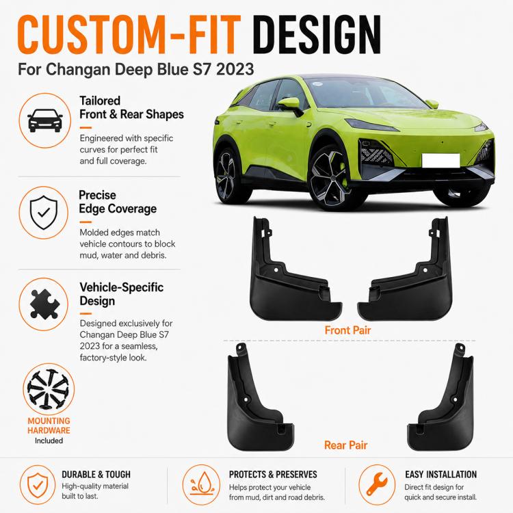 Custom-fit splash flaps set for fenders, front and rear guard pieces