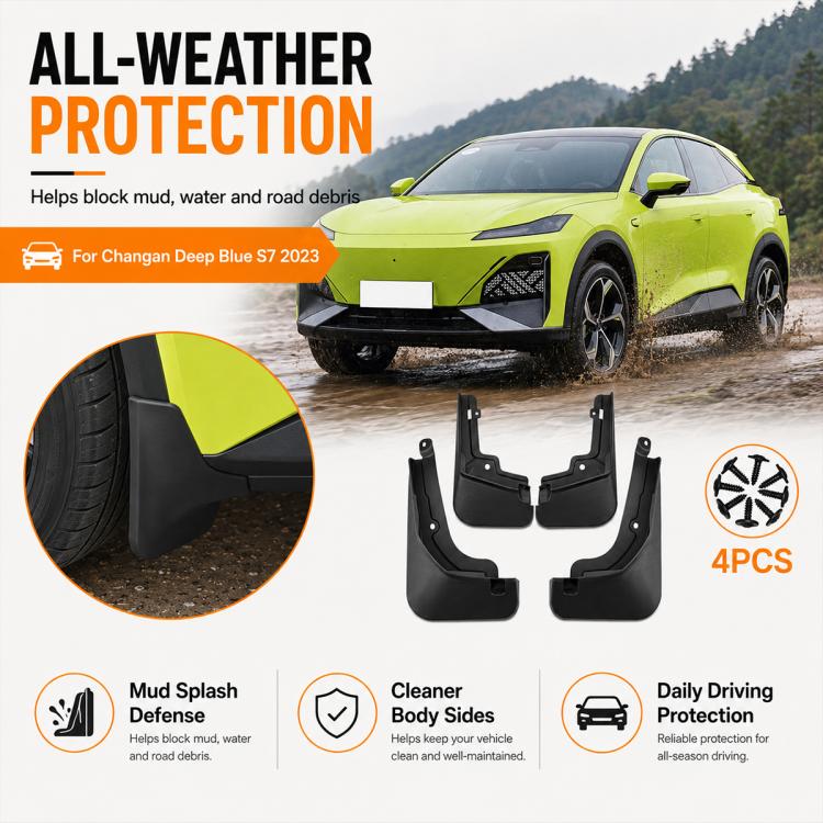 Black splash flap guards for all-weather protection, four-piece set