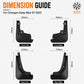 Black splash flaps dimension guide, front left/right and rear left/right