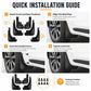 Black mud flap set with screws and bracket holes for quick installation