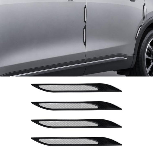 Reflective car fender vent sticker set with black trim and silver reflective stripe, 4 pcs