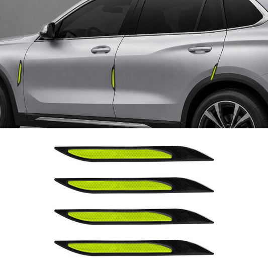 Reflective car fender vent stickers with black trim and neon green/yellow reflective strips