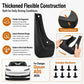 Black flexible splash flap fender guard with mounting holes and hardware illustration.