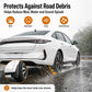 Black rear wheel splash flap fender guard protecting against mud and water spray.