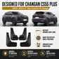 Black custom-fit mud flaps set for wheel fenders, four durable guards