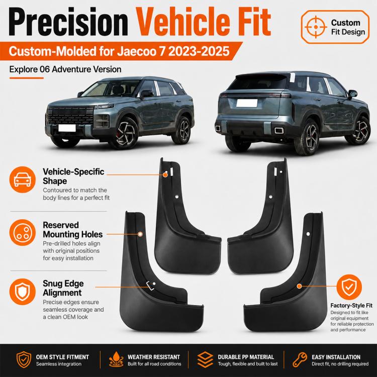 Black front and rear wheel splash flaps set with vehicle-specific contour