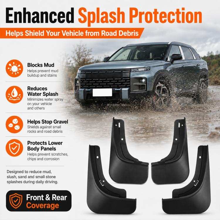 Black car wheel splash flaps set for front and rear coverage