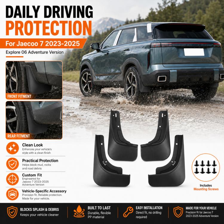 Black front and rear mud flaps, custom-fit molded guards