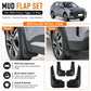 Installed mud flap set shown near front and rear wheel areas on a car