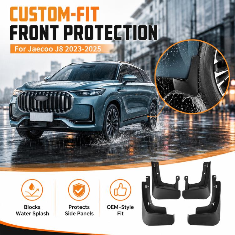 Black front mud flap splash guards, custom molded with mounting holes