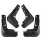 Set of four black mud flaps, two front and two rear with mounting tabs
