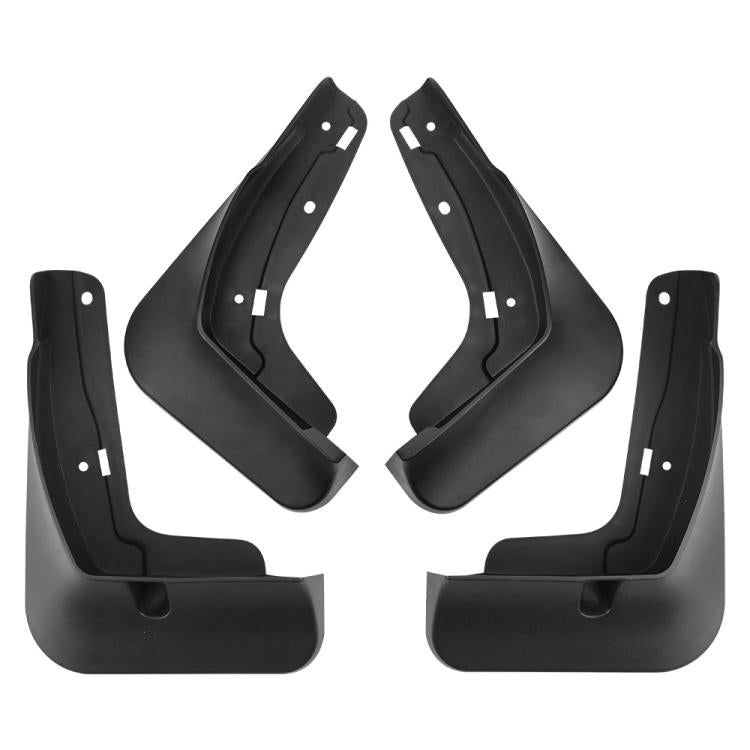 Set of four black mud flaps, two front and two rear with mounting tabs