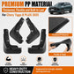 Four black splash guards with thick textured surface and mounting holes