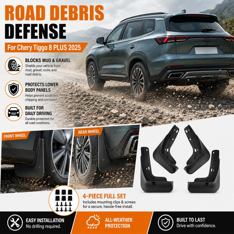 Front and rear black splash flaps set with mounting hardware