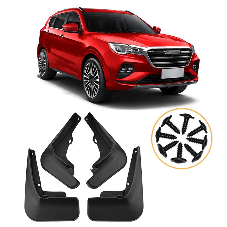 Four-piece black splash flaps with mounting hardware, molded fender guards