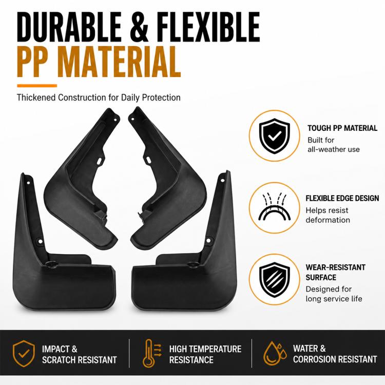 Four-piece black splash flaps, flexible molded fender guards