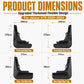 Black mud flap set shown with size diagram for front and rear pieces