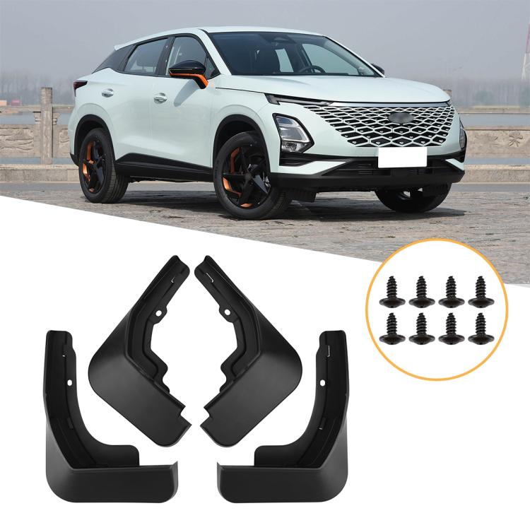 Black car wheel splash flap set with mud guards and mounting screws