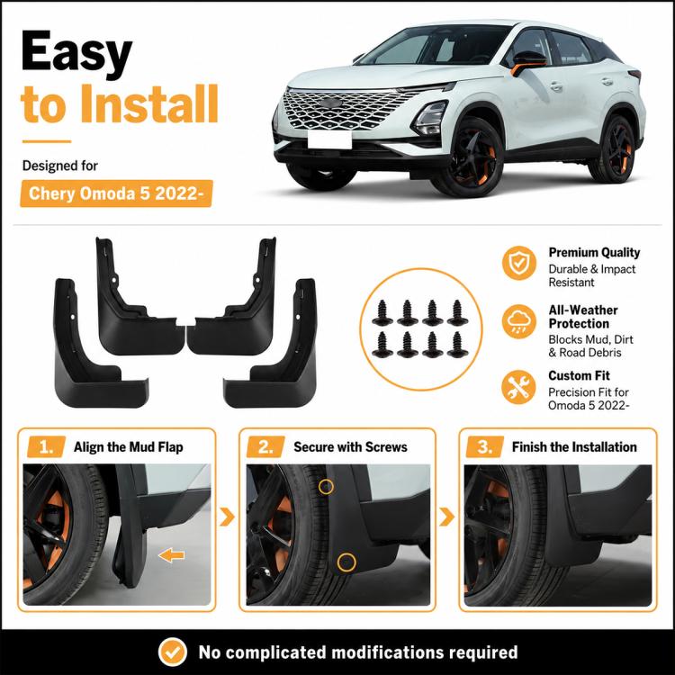Black wheel splash flap set with mounting screws included
