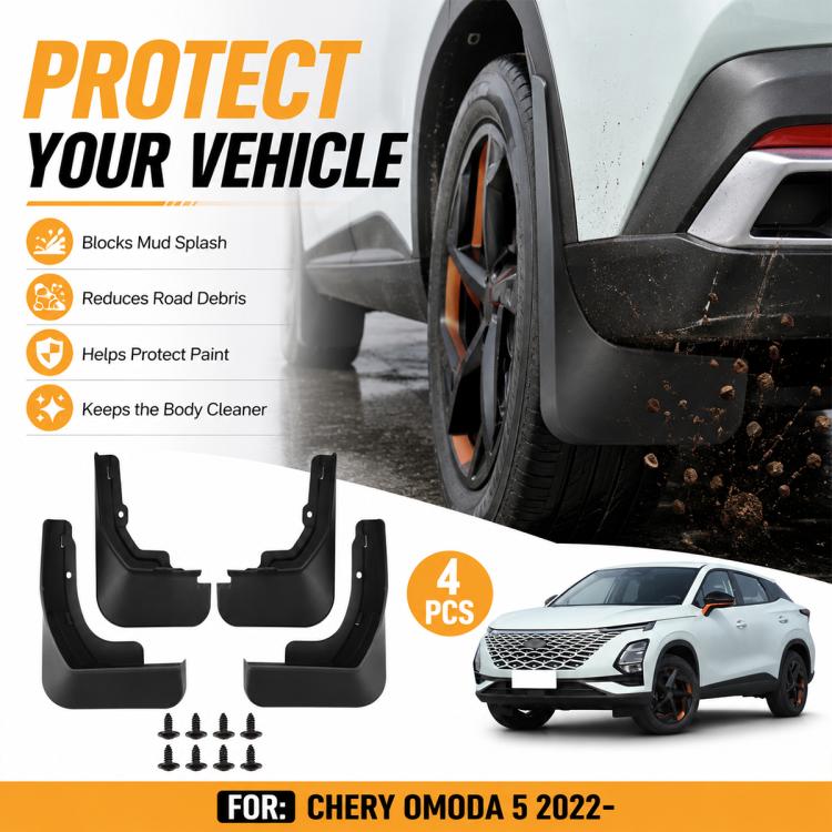 Black car wheel splash flaps set with protective mud guard design