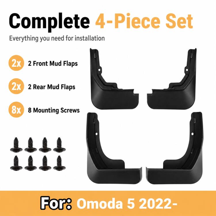 Complete 4-piece black mud flap set with mounting screws