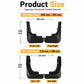 Wheel splash flap set size chart showing front and rear flap dimensions