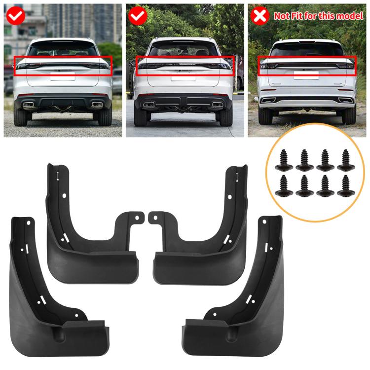 Black car splash flap mudguards set with mounting screws, 4-piece