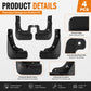 Black mud flap set showing contoured splash guards and mounting holes