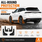 White SUV with black wheel splash flap mudguards installed, front and rear