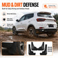 Black splash flaps on an SUV with off-road mud spray, four-piece accessory set