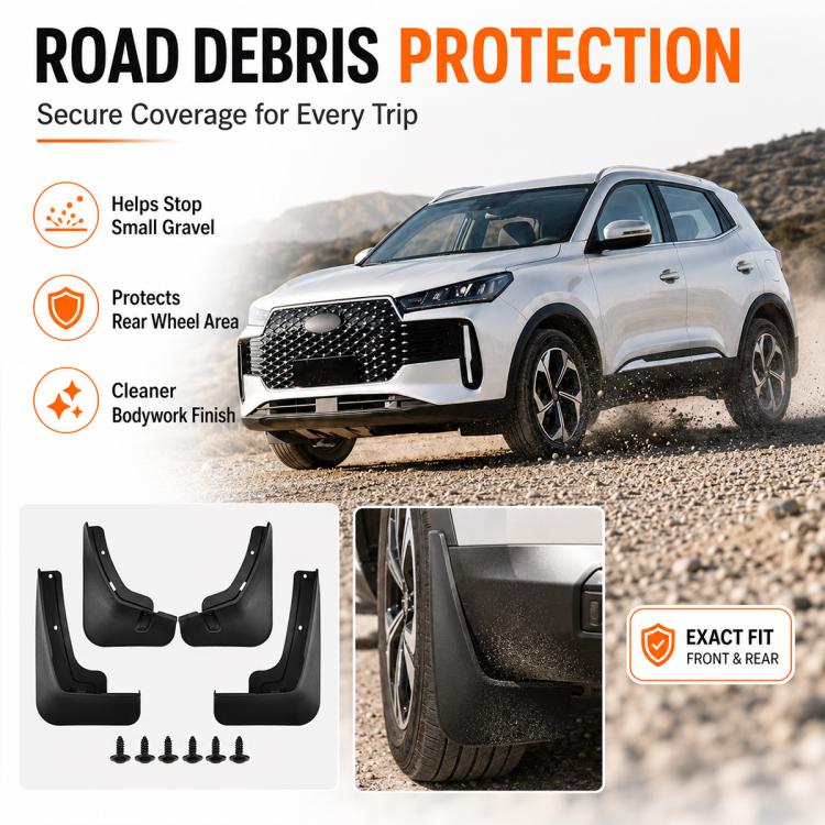 Road debris protection mud flaps set, black splash guards for front and rear