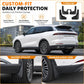 Black 4-piece wheel splash guard set installed on a vehicle rear wheel area