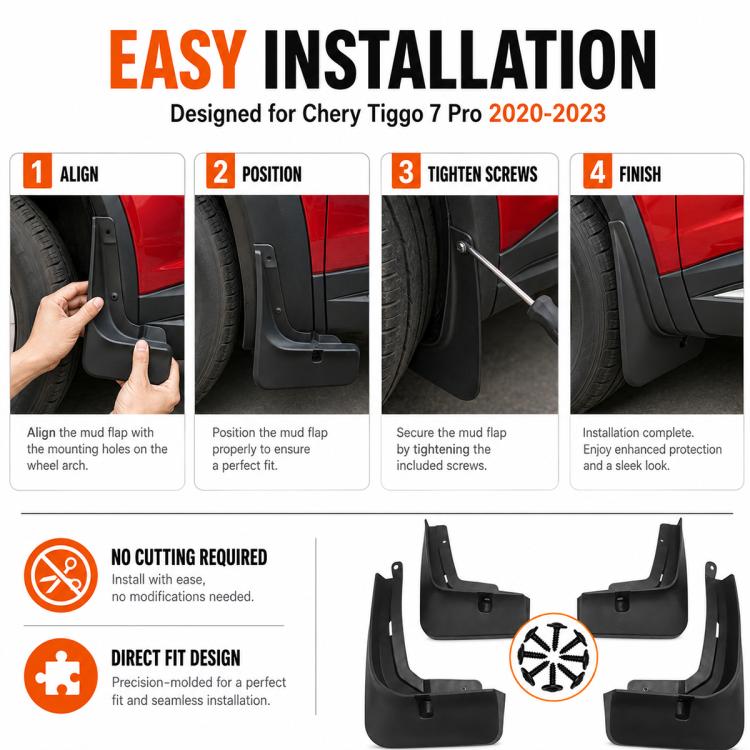 Black mud flap set with included screws for easy installation
