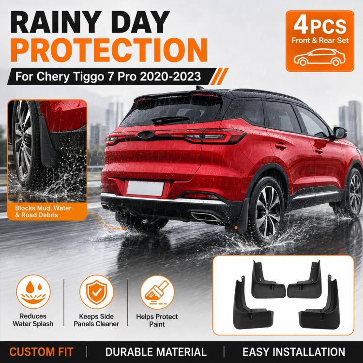Four-piece black mud flap set for front and rear wheel protection