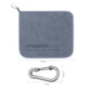 Dark gray fish wiping towel with carabiner clip and hanging loop, rectangular