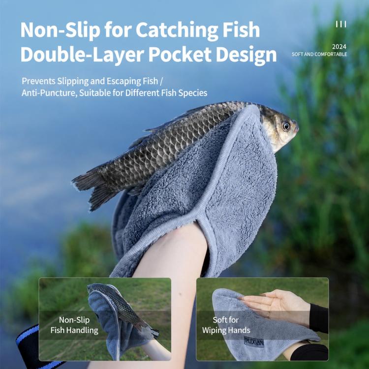 Dark gray double-layer fish handling towel pocket with anti-slip design