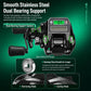 Baitcasting reel with digital line counter display and dual side bearing housing