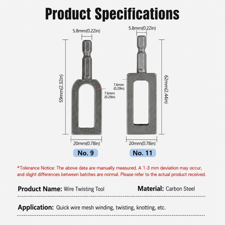 Hexagonal Electric Drill Wire Knotting Tool, No. 9, No. 11