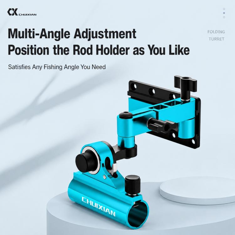 Blue multi-angle corner fishing rod holder turret mount with mounting plate