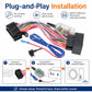 Subwoofer amplifier harness with multi-pin plugs, blue wiring, and remote turn-on lead