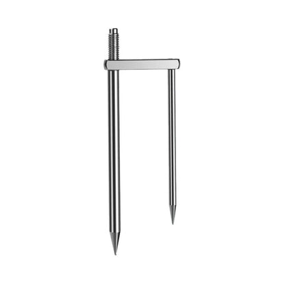 Umbrella ground stake with 2-prong metal pegs and threaded screw interface