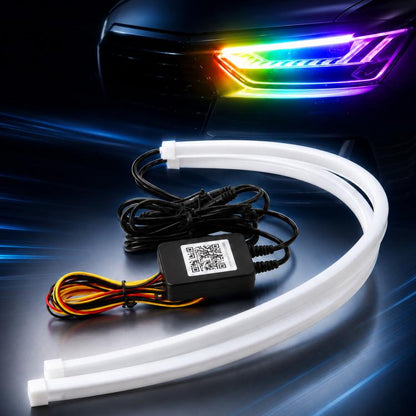 Flexible RGB LED turn signal/DRL light strip with controller box and wiring harness