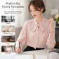 Pink satin blouse with long sleeves and bow-tie neck detail