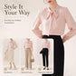 Pink satin bow-tie neck blouse with long sleeves and button front