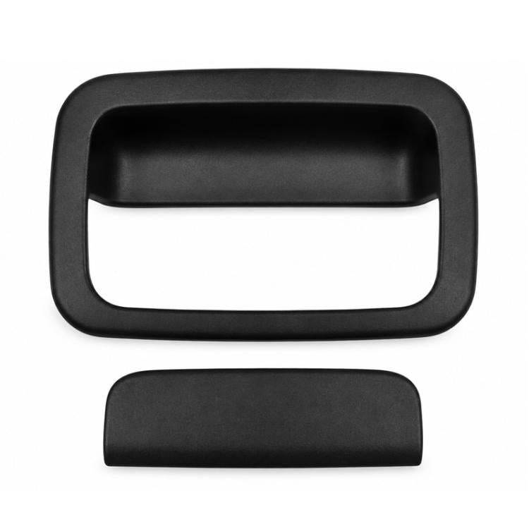 Matte black rear door handle cover frame with matching lower piece