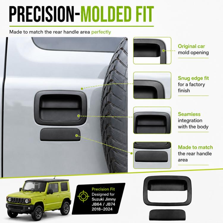 Matte black rear door handle cover set, main frame with separate lower cover