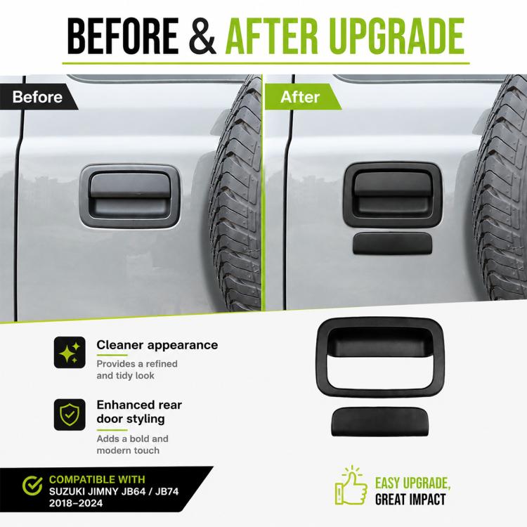 Matte black rear door handle cover set installed on car rear handle