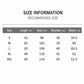 Size information table for women's satin blouse, recommended measurements