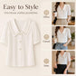 White sailor-collar blouse with short sleeves and front buttons